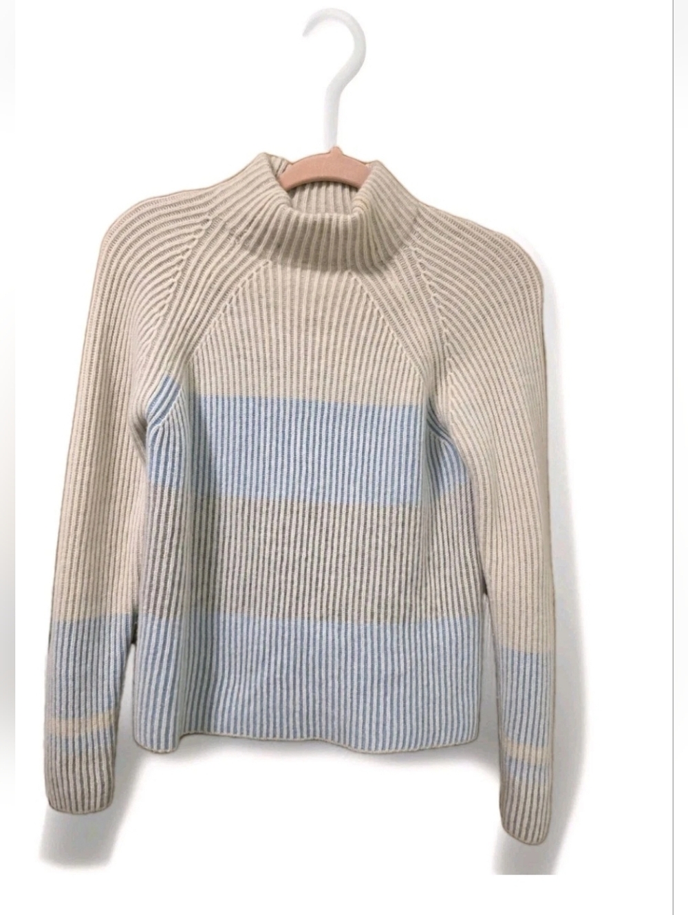 Kinross Colorblock Striped  Ribbed Knit Mockneck Cashmere Sweater Sz Small